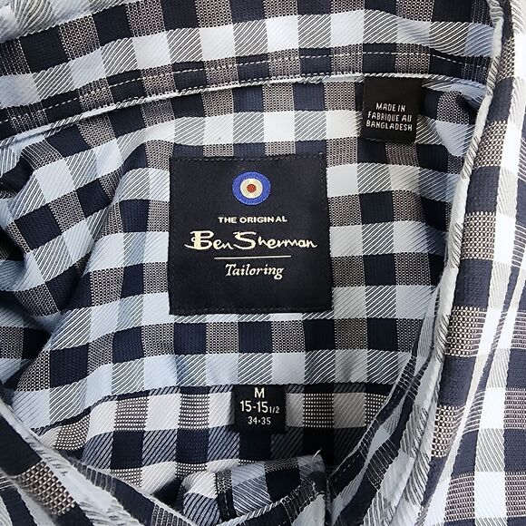 Ben Sherman Shirt Mens 15 15.5 Blue Gingham Plaid Long Sleeve Casual Button Up - Picture 2 of 15